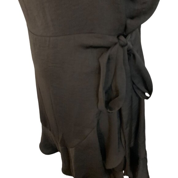 Express Black Ruffle Tie Wrap Dress XL Petite Sleeveless Spaghetti Strap Smocked - Picture 5 of 13